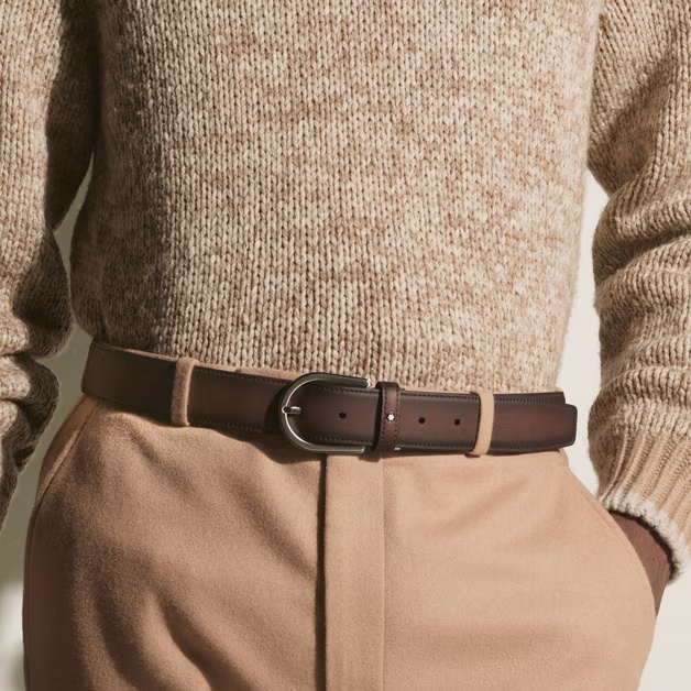 Horseshoe buckle brown 35 mm leather belt