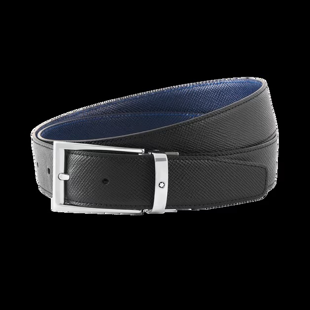 Black/blue 35 mm reversible leather belt