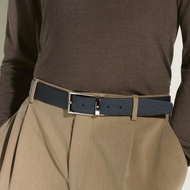 Black/blue 35 mm reversible leather belt