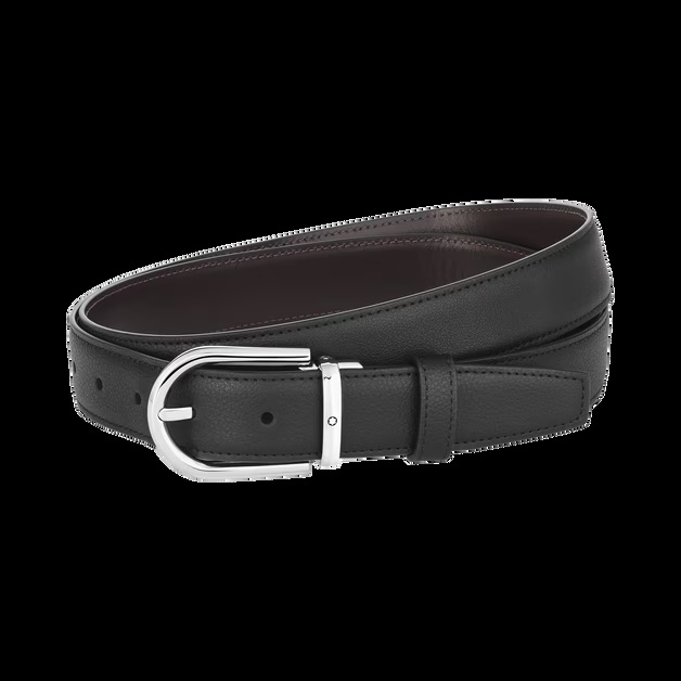 Horseshoe buckle black/brown 30 mm reversible leather belt