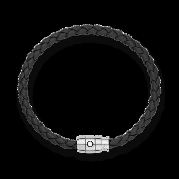 Bracelet Steel 3 rings closing and Black leather