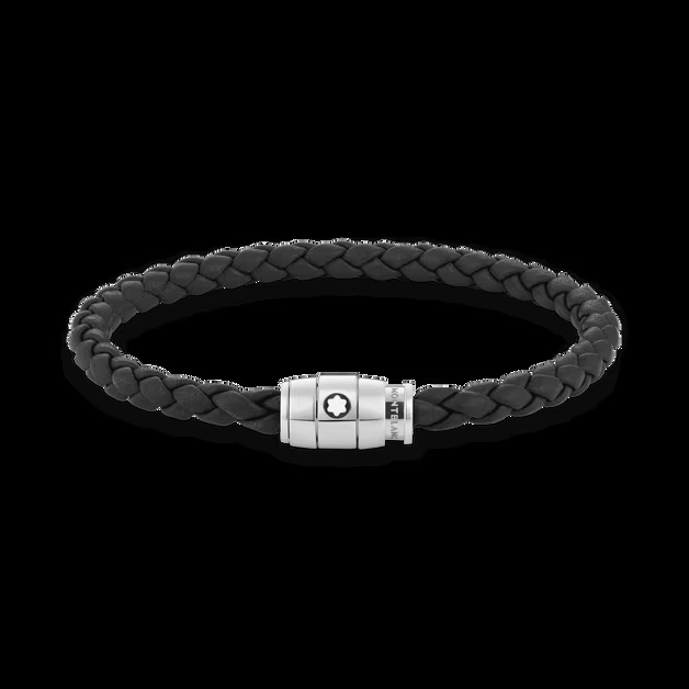 Bracelet Steel 3 rings closing and Black leather