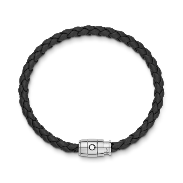 Bracelet Steel 3 rings closing and Black leather