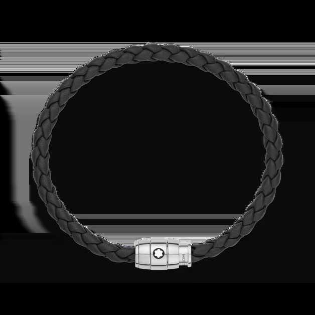 Bracelet Steel 3 rings closing and Black leather